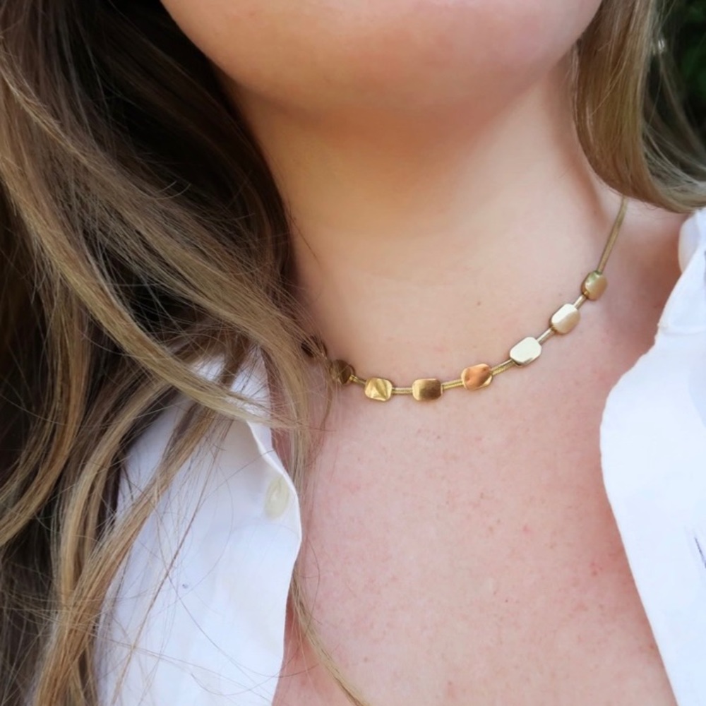 Genesis Necklace - Snake Chain Reflective Disc Choker Gold Hypoallergenic